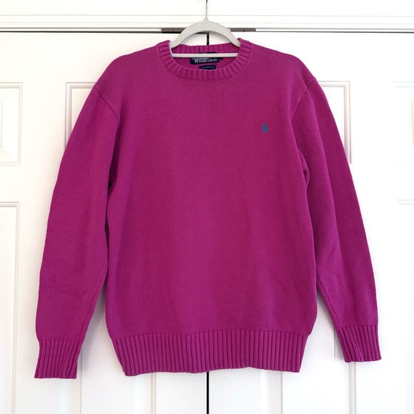 Vintage Polo by Ralph Lauren Cotton Crewneck Sweater in Magenta Pink - Size S - Picture 1 of 3